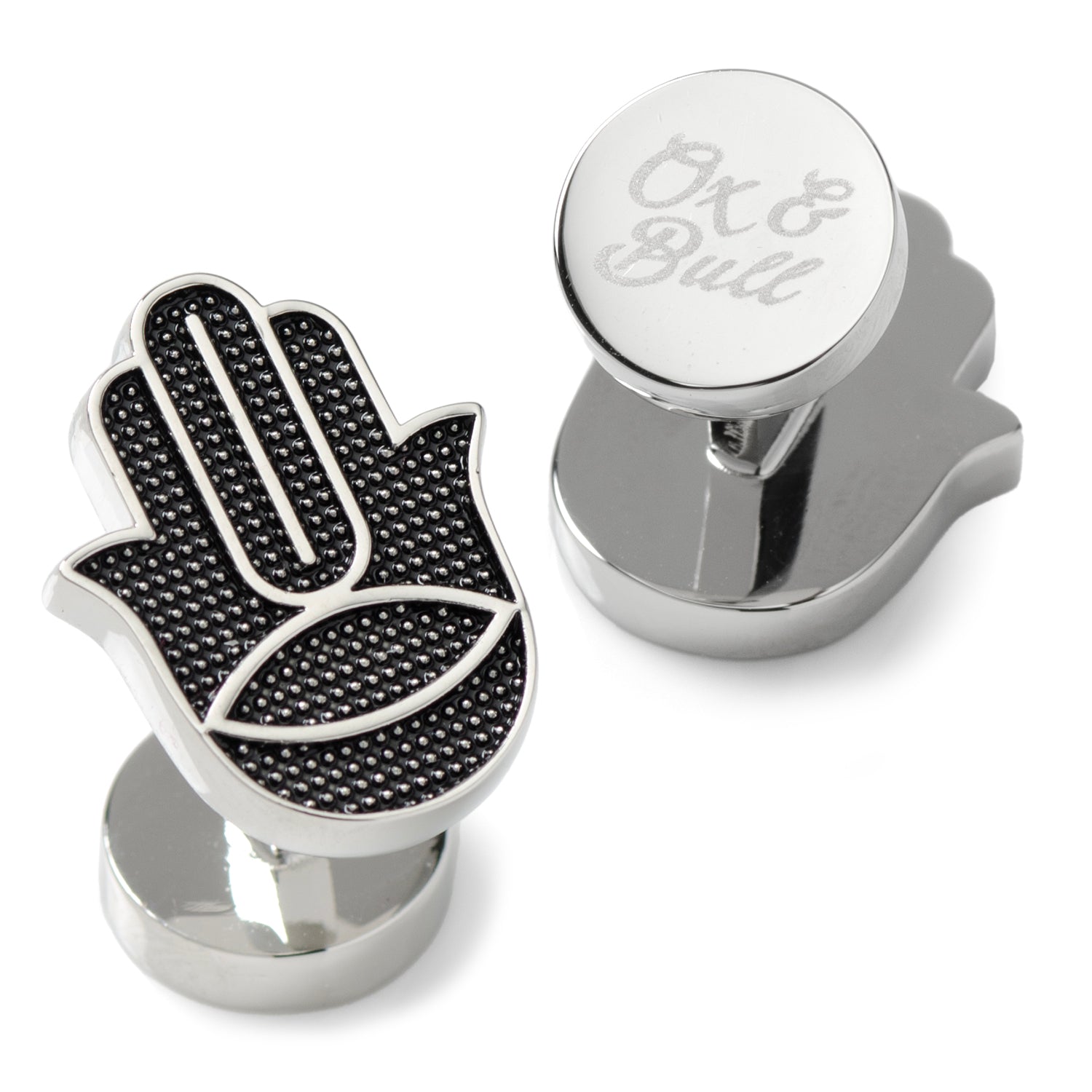 Hamsa Textured Silver Cufflinks by Cufflinks.com