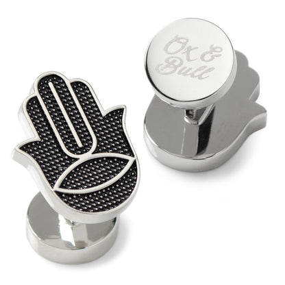 Hamsa Textured Silver Cufflinks by Cufflinks.com