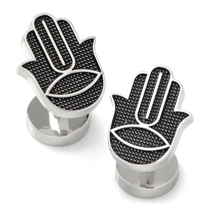 Hamsa Textured Silver Cufflinks by Cufflinks.com