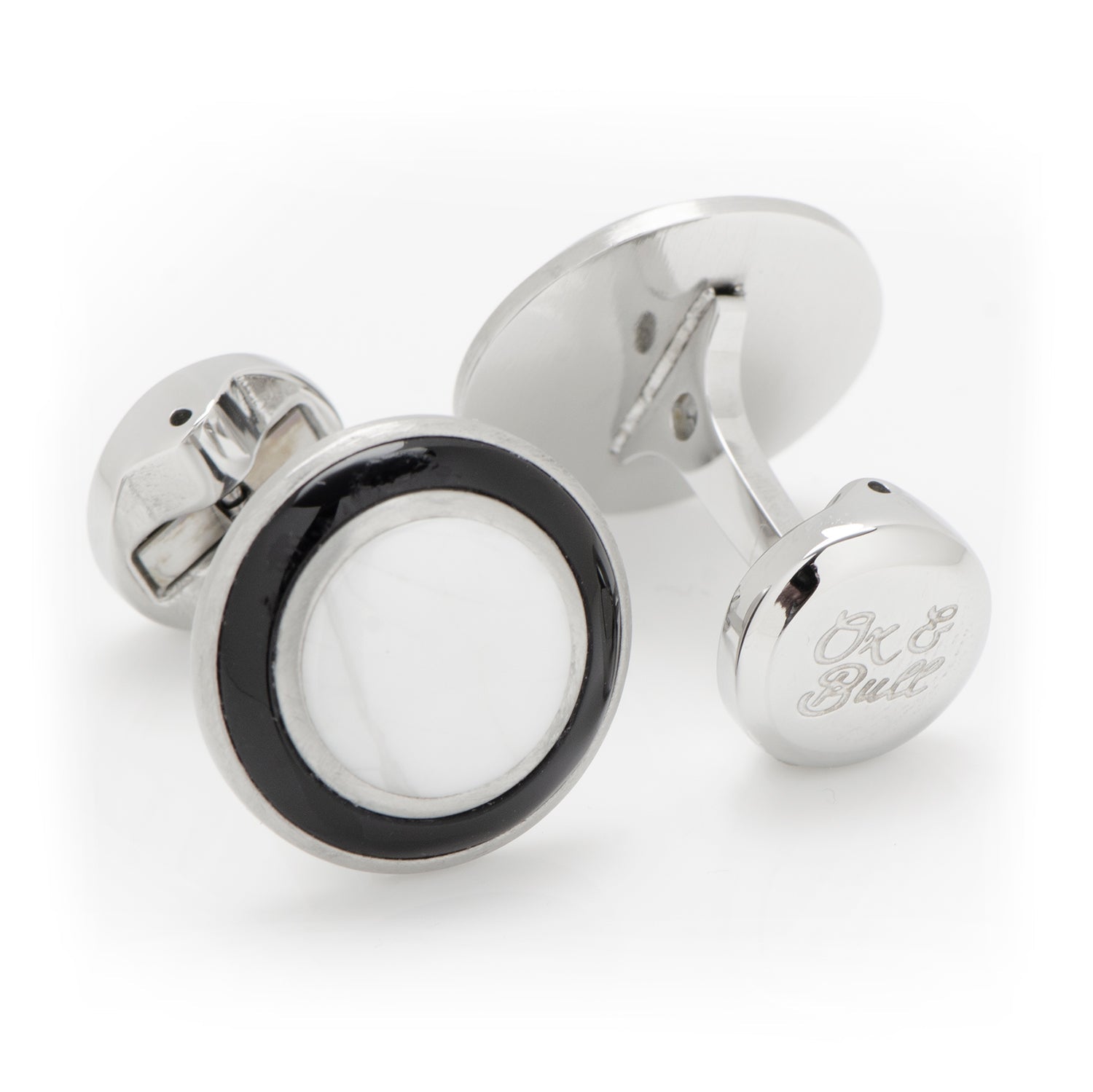 Jade with Onyx Ring Stainless Steel Cufflinks by Cufflinks.com