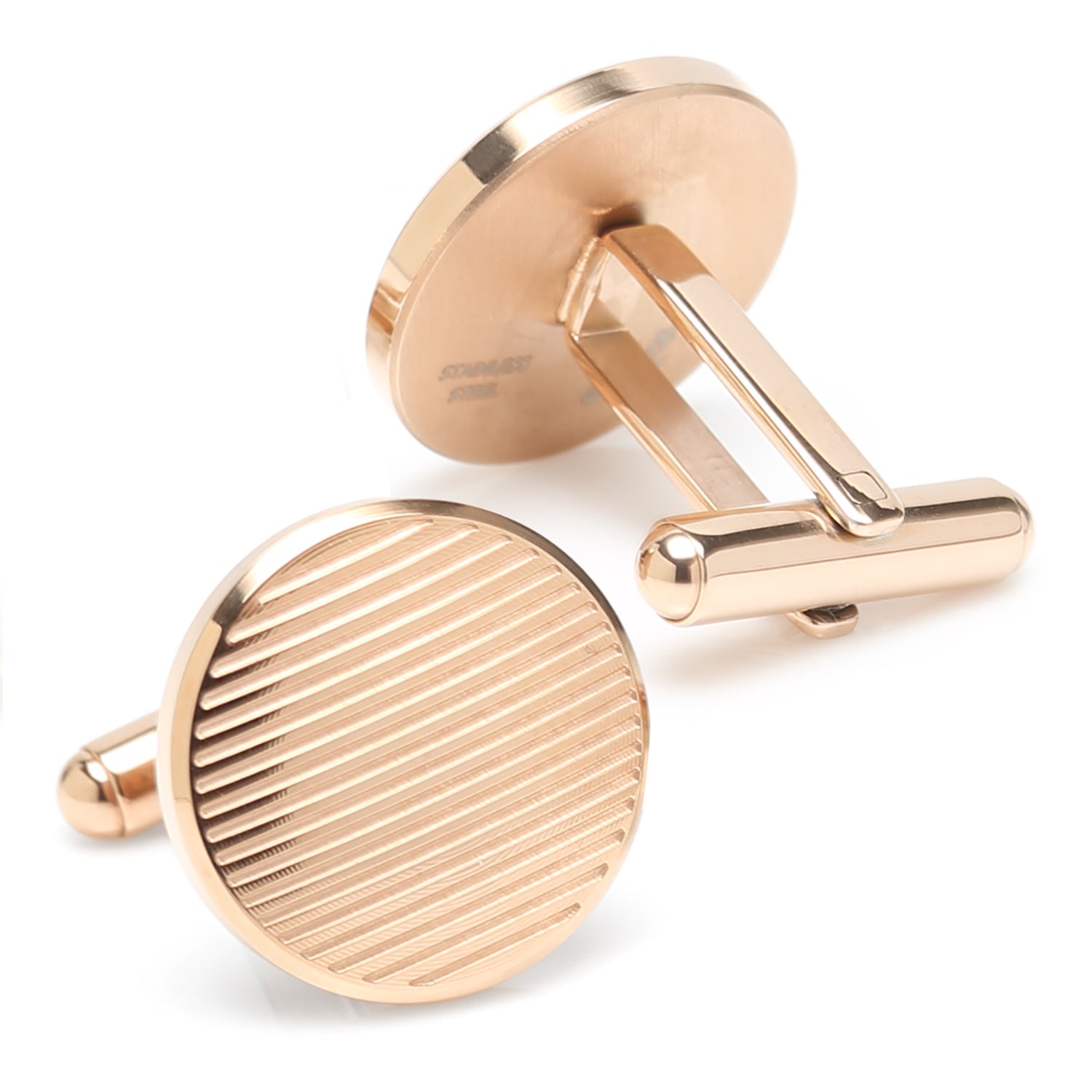 Rose Gold Line Stainless Steel Cufflinks by Cufflinks.com