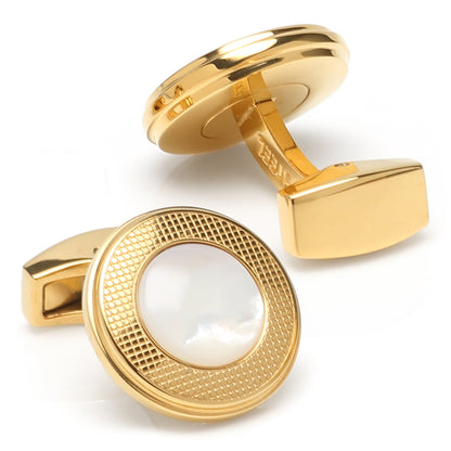 Mother of Pearl Round Gold Stainless Steel Cufflinks by Cufflinks.com
