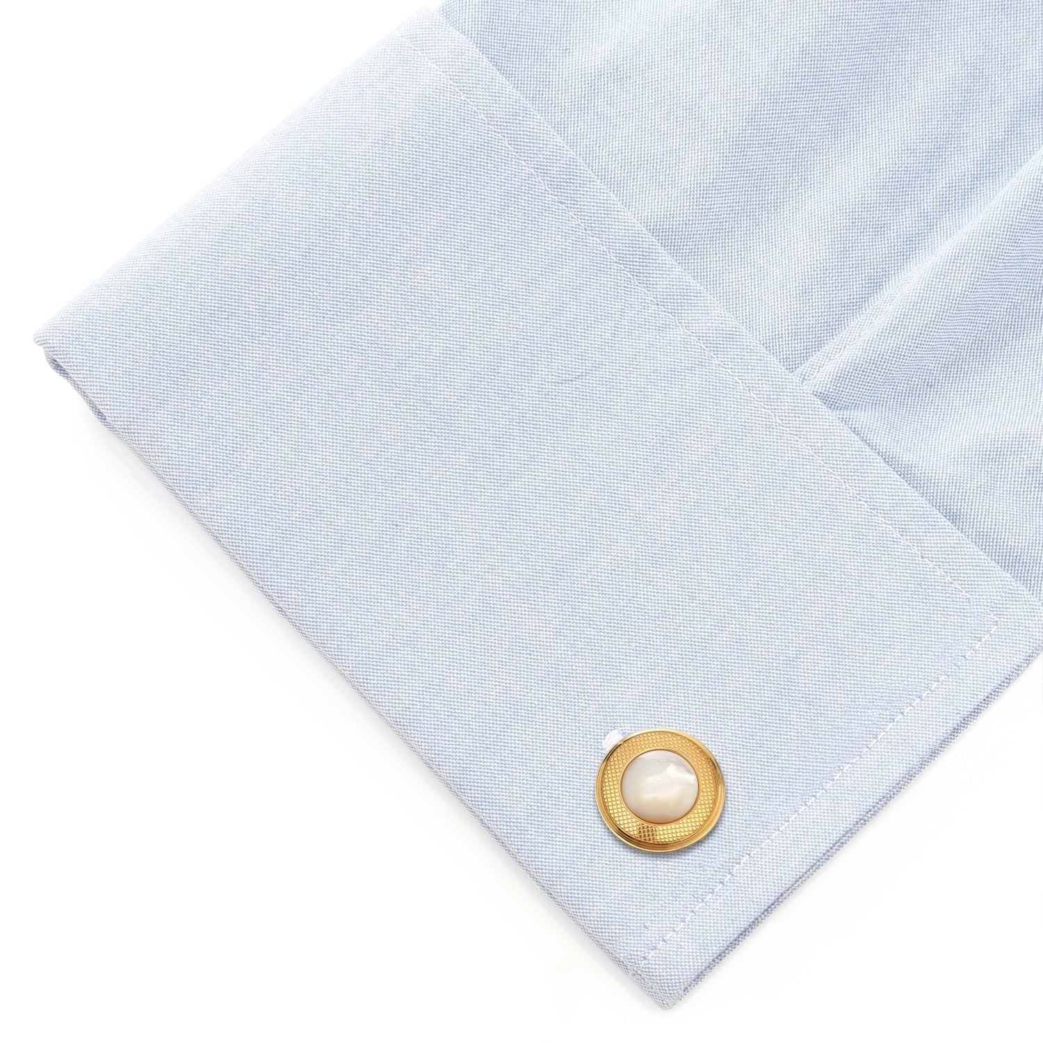 Mother of Pearl Round Gold Stainless Steel Cufflinks by Cufflinks.com