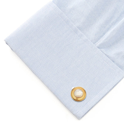 Mother of Pearl Round Gold Stainless Steel Cufflinks by Cufflinks.com