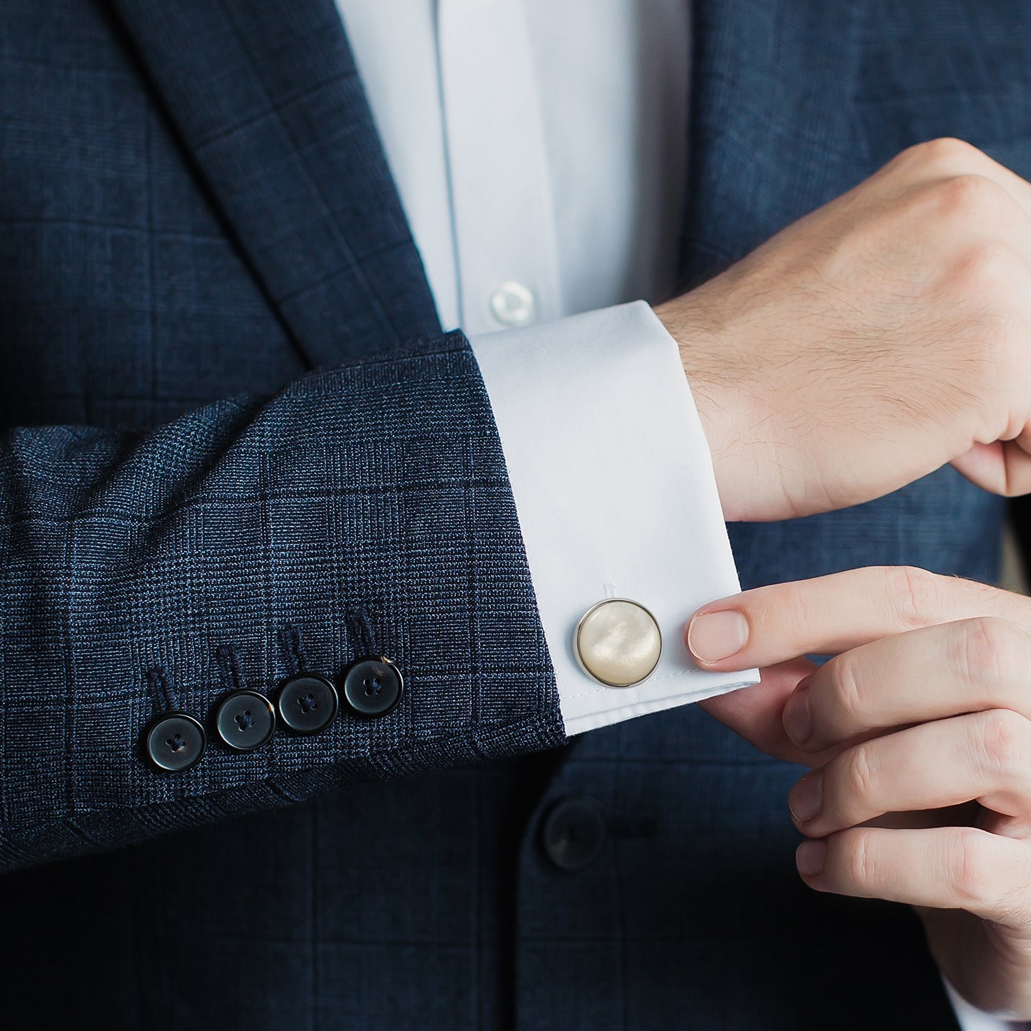 Silver and Mother of Pearl Cufflinks by Cufflinks.com