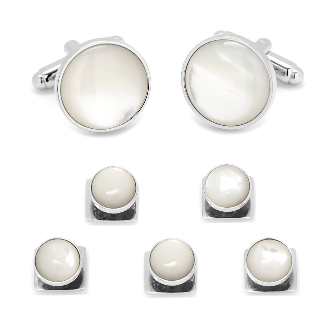Silver and Mother of Pearl 5-Stud Set by Cufflinks.com