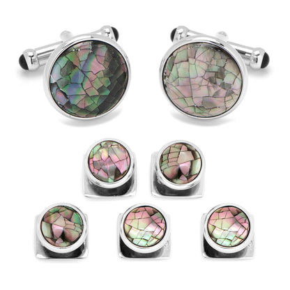 Mosaic Smoke Mother of Pearl 5-Stud Set by Cufflinks.com