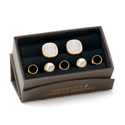 Mixed Gold White Pave Crystal 5-Stud Set by Cufflinks.com