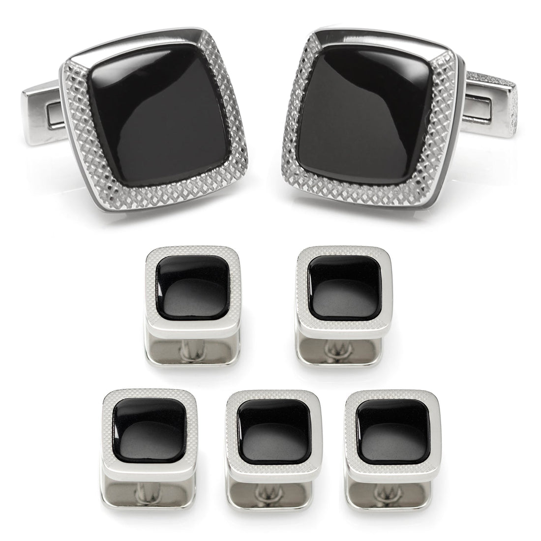 Onyx Cushion Stainless Steel 5-Stud Set by Cufflinks.com
