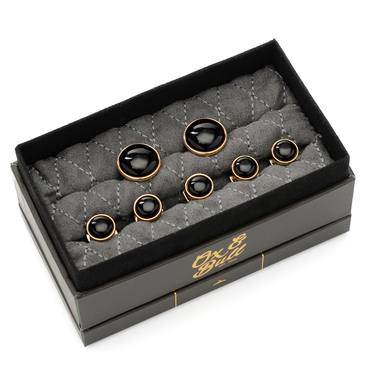 Gold and Onyx 5-Stud Set by Cufflinks.com