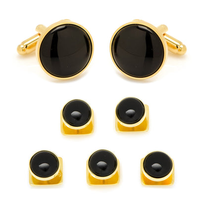 Gold and Onyx 5-Stud Set by Cufflinks.com