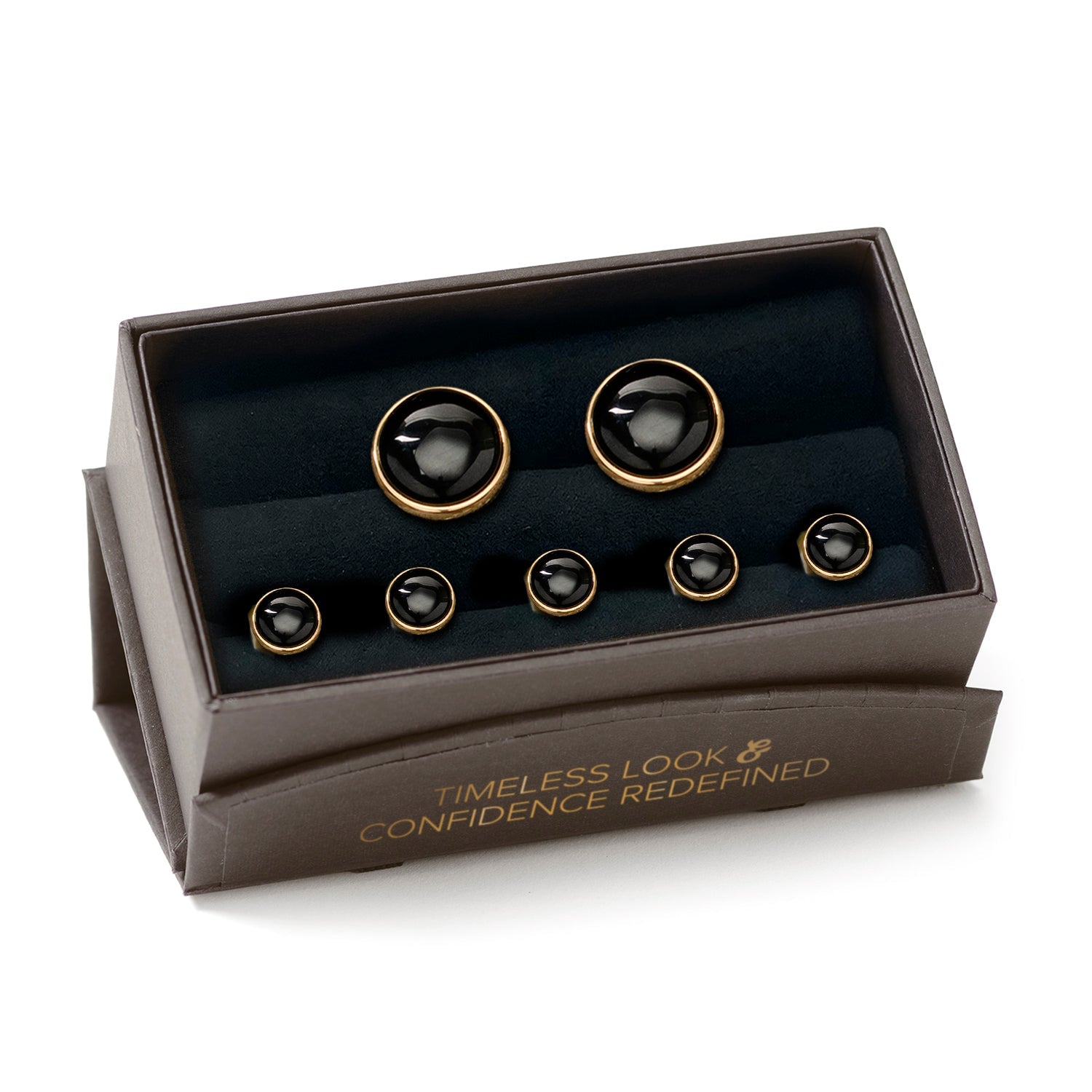 Gold and Onyx 5-Stud Set by Cufflinks.com