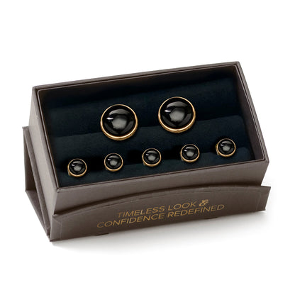 Gold and Onyx 5-Stud Set by Cufflinks.com