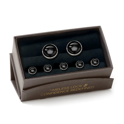 Silver and Onyx 5-Stud Set by Cufflinks.com