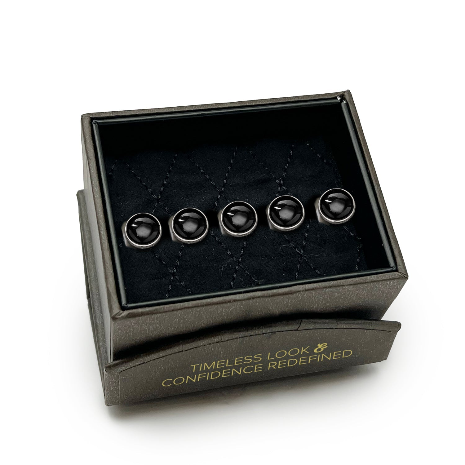 Silver and Onyx 5-Studs by Cufflinks.com