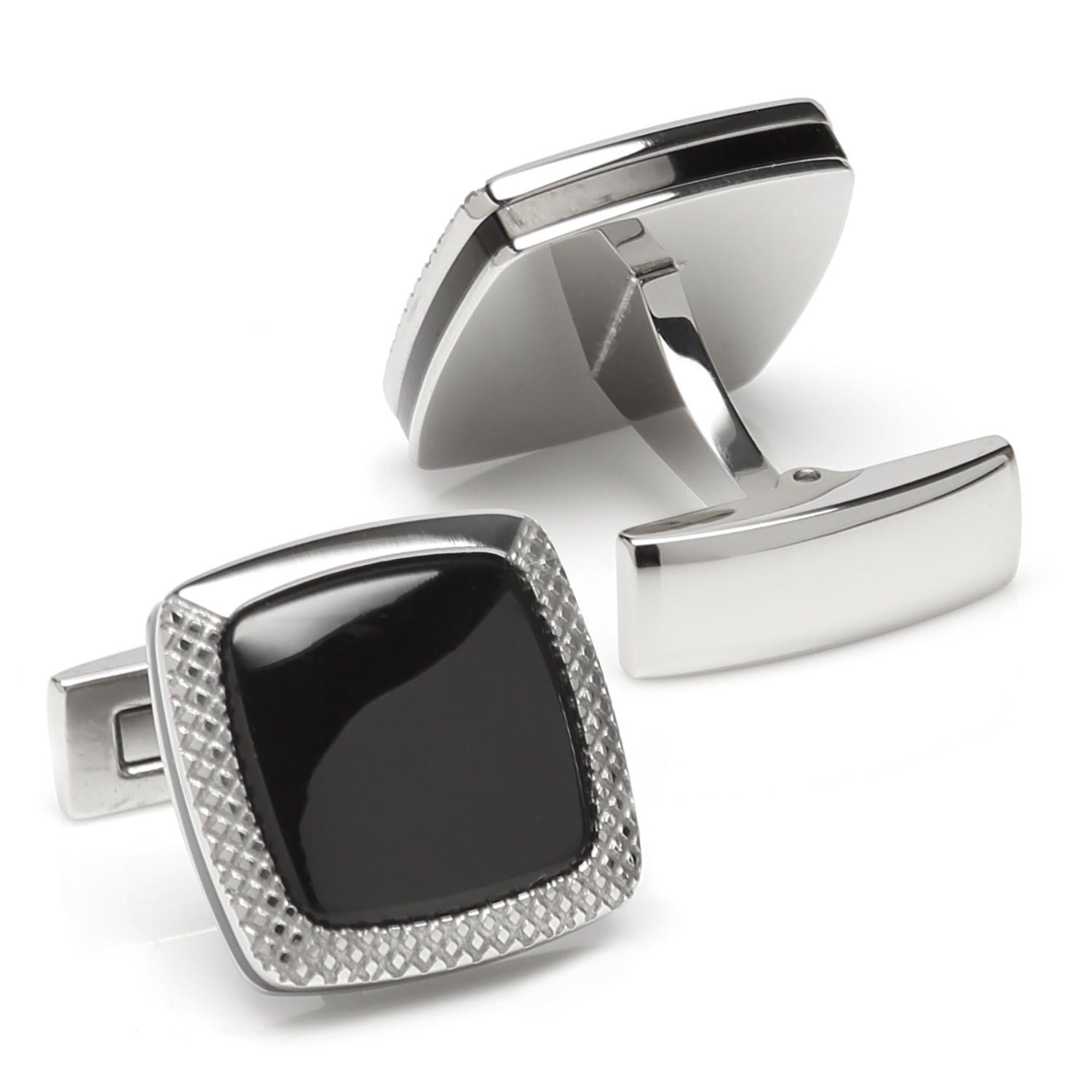 Onyx Cushion Stainless Steel Cufflinks by Cufflinks.com
