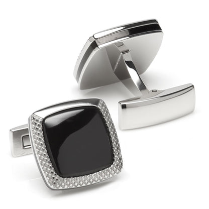 Onyx Cushion Stainless Steel Cufflinks by Cufflinks.com