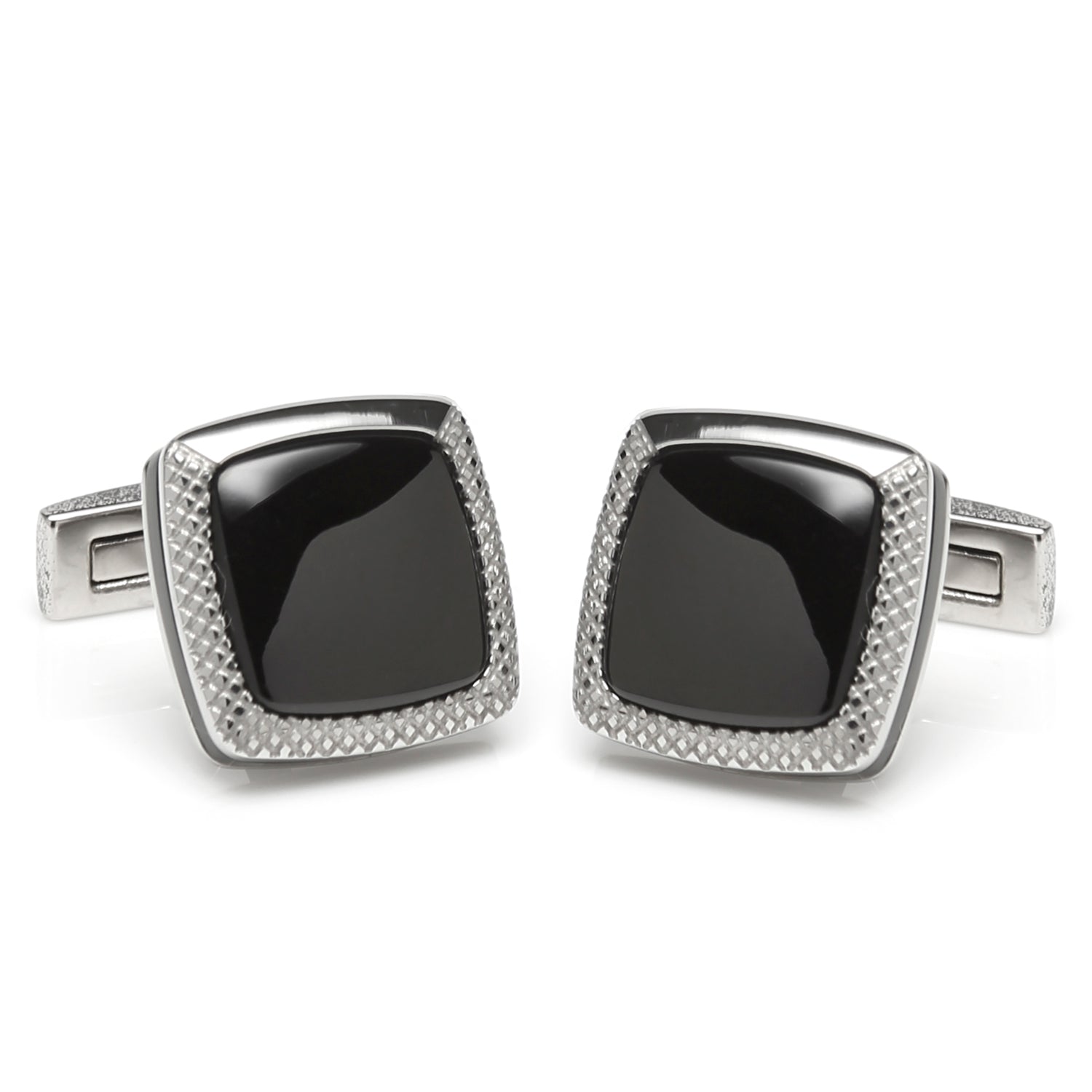 Onyx Cushion Stainless Steel Cufflinks by Cufflinks.com