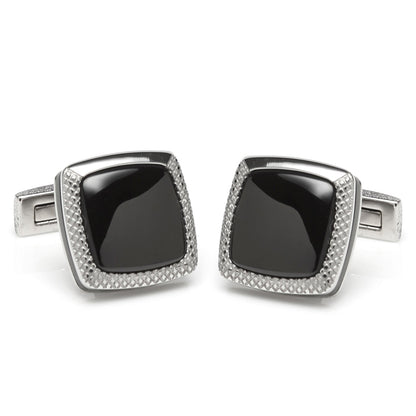 Onyx Cushion Stainless Steel Cufflinks by Cufflinks.com