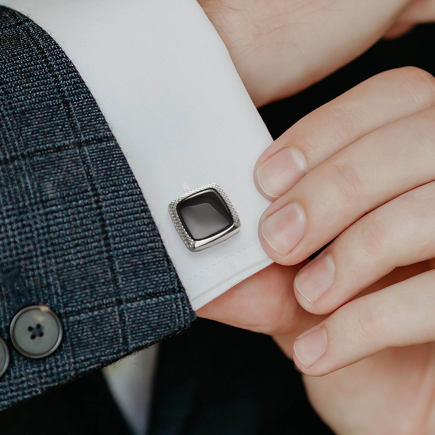Onyx Cushion Stainless Steel Cufflinks by Cufflinks.com