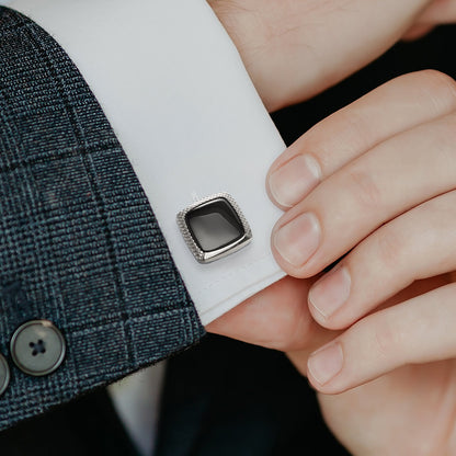 Onyx Cushion Stainless Steel Cufflinks by Cufflinks.com