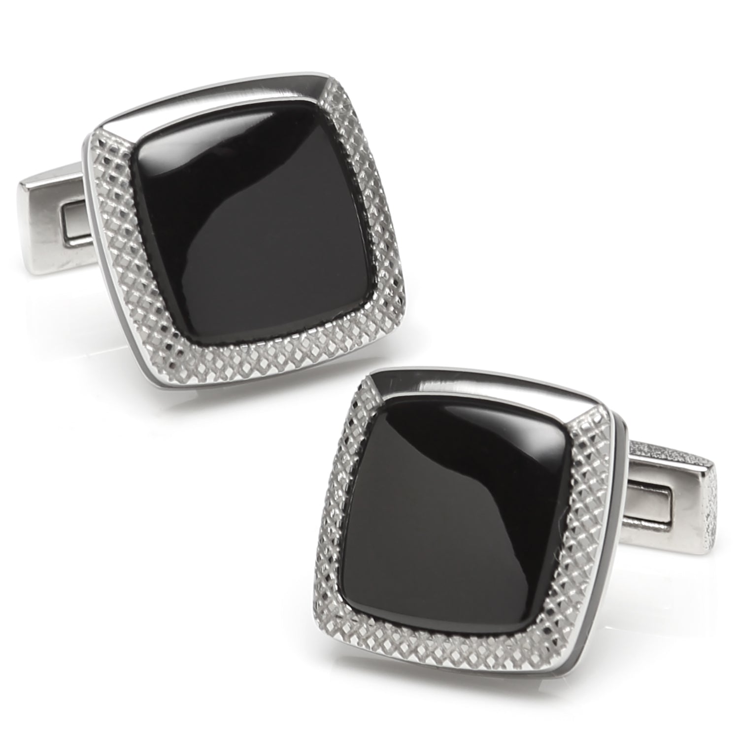 Onyx Cushion Stainless Steel Cufflinks by Cufflinks.com
