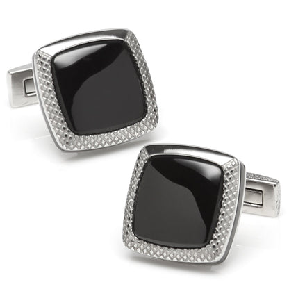 Onyx Cushion Stainless Steel Cufflinks by Cufflinks.com