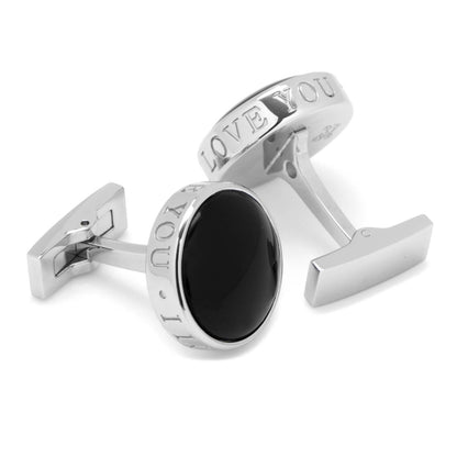 Onyx I Love You Stainless Steel Cufflinks - DestGlow