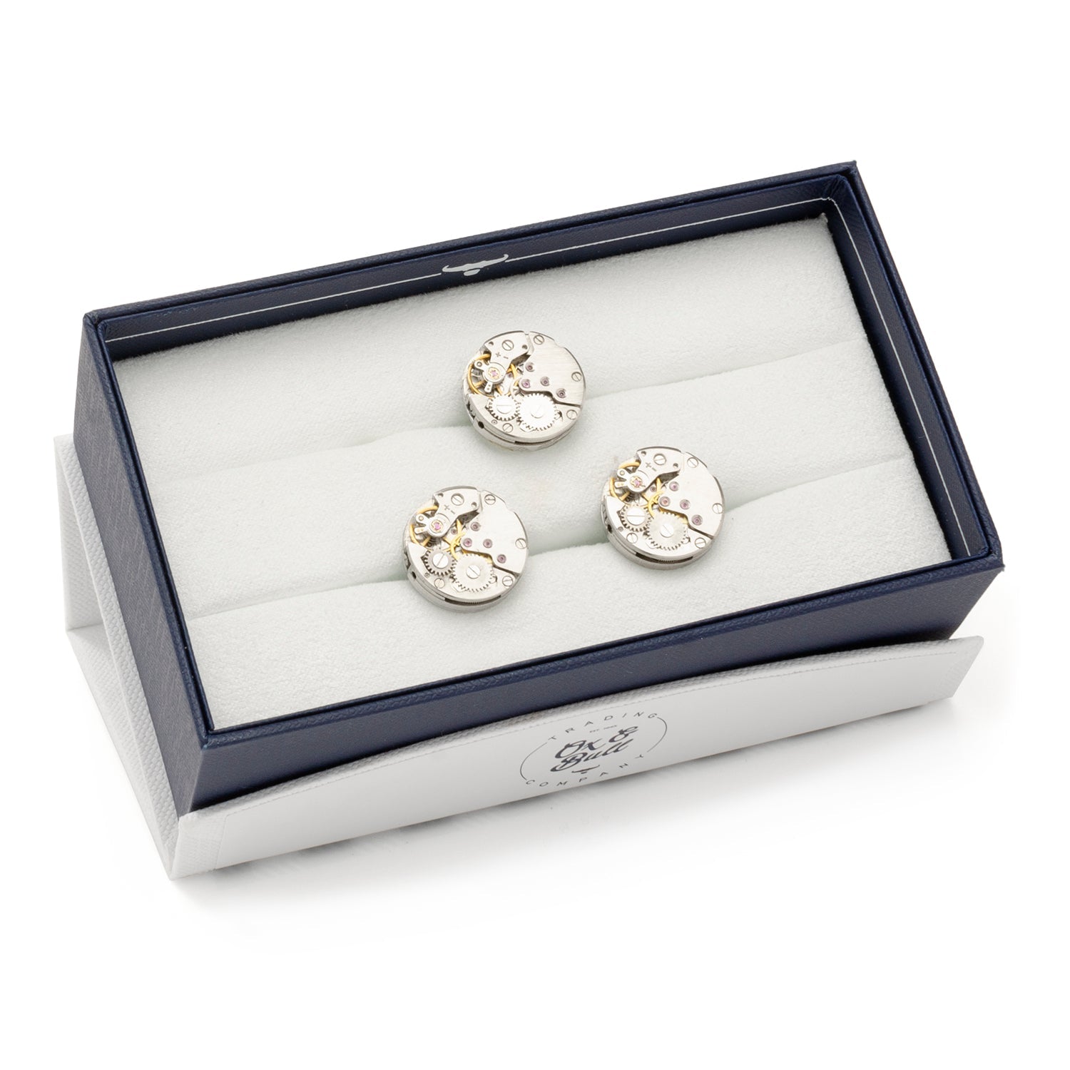 Open Edge Skeleton Watch Movement Cufflinks and Lapel Pin Gift Set by Cufflinks.com