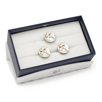 Open Edge Skeleton Watch Movement Cufflinks and Lapel Pin Gift Set by Cufflinks.com