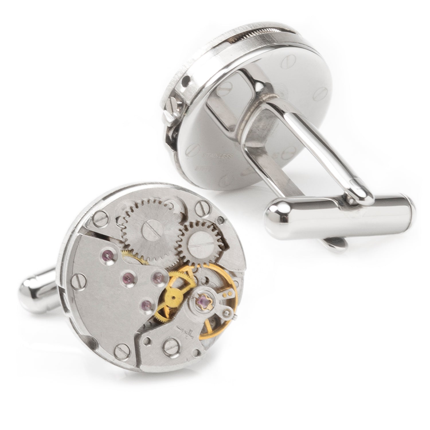 Open Edge Skeleton Watch Movement Cufflinks by Cufflinks.com