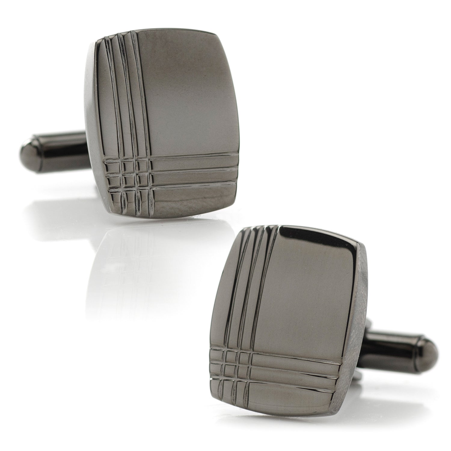 Stainless Steel Gunmetal Tartan Plaid Cufflinks by Cufflinks.com