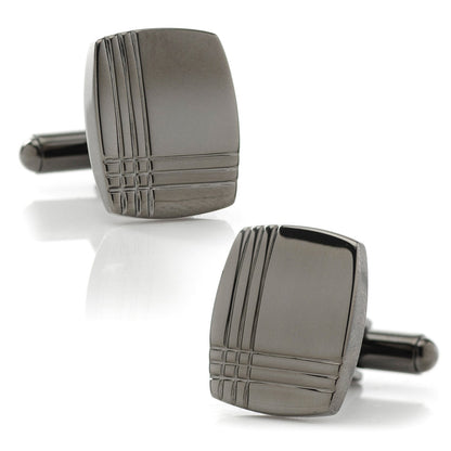 Stainless Steel Gunmetal Tartan Plaid Cufflinks by Cufflinks.com