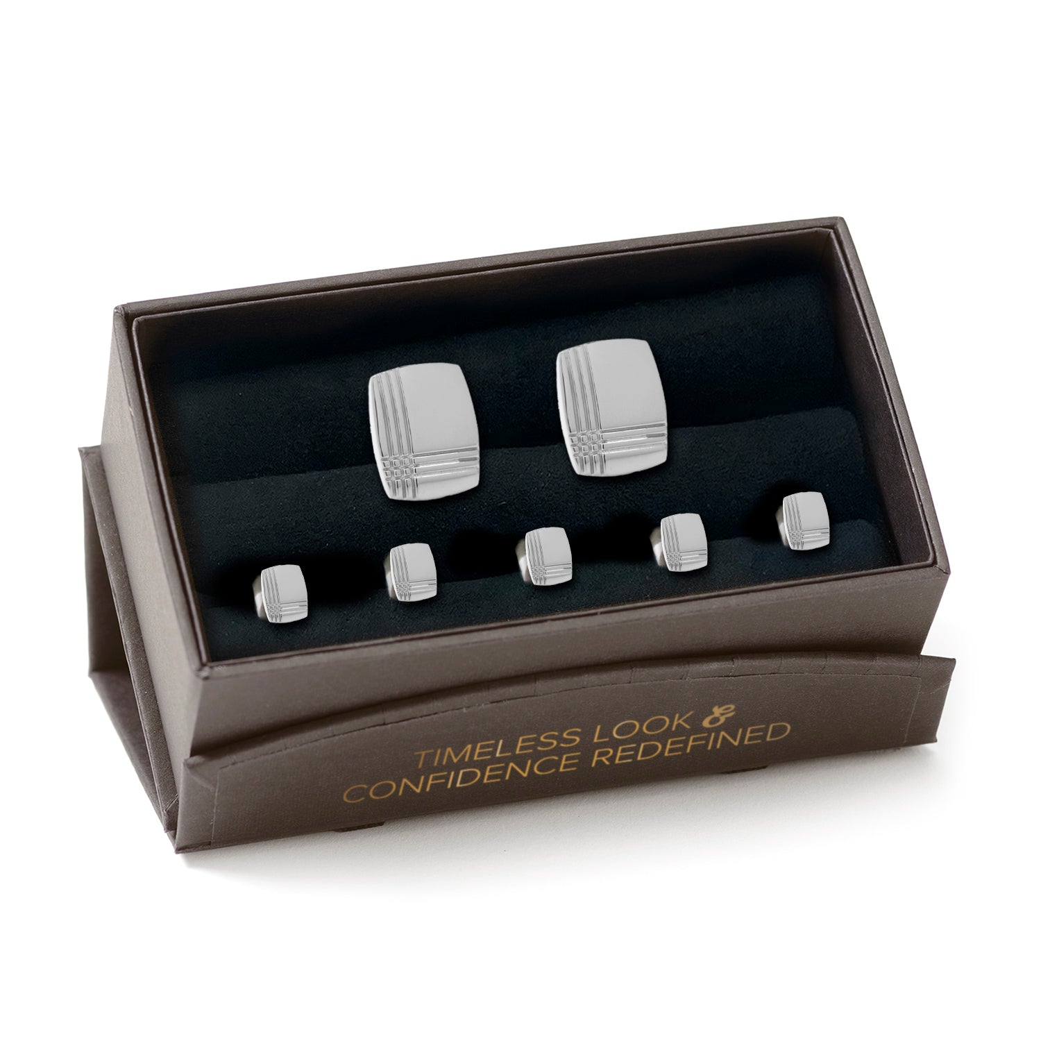 Stainless Steel Tartan Plaid 5-Stud Set by Cufflinks.com