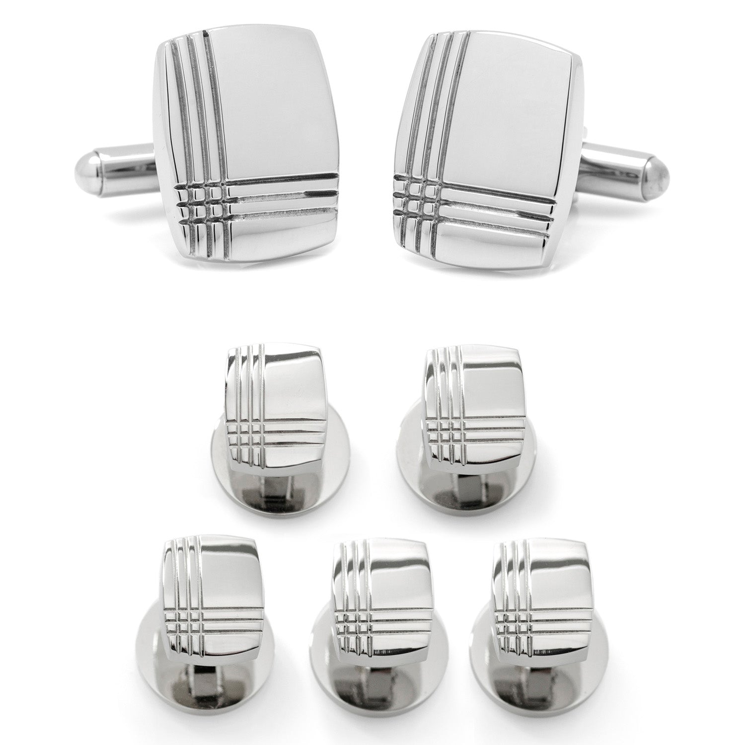 Stainless Steel Tartan Plaid 5-Stud Set by Cufflinks.com