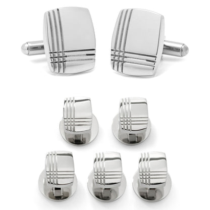 Stainless Steel Tartan Plaid 5-Stud Set by Cufflinks.com
