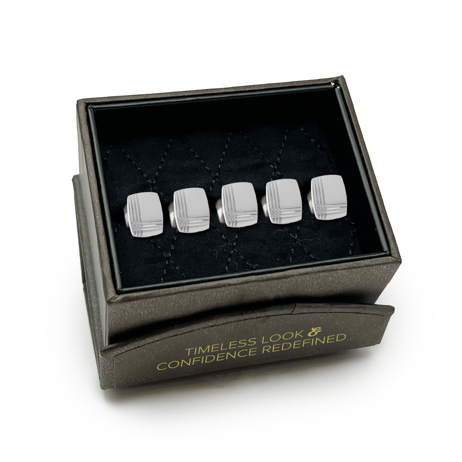 Stainless Steel Tartan Plaid 5-Studs by Cufflinks.com