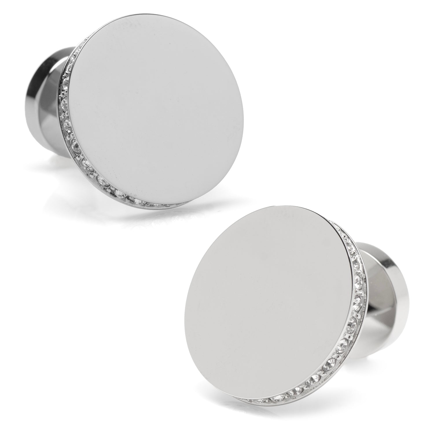 Stainless Steel Engravable Pave Edge Cufflinks by Cufflinks.com