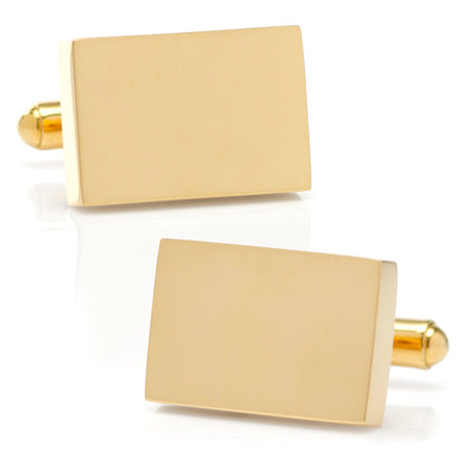 Engravable Rectangle Gold Cufflinks and Tie Bar Gift Set by Cufflinks.com