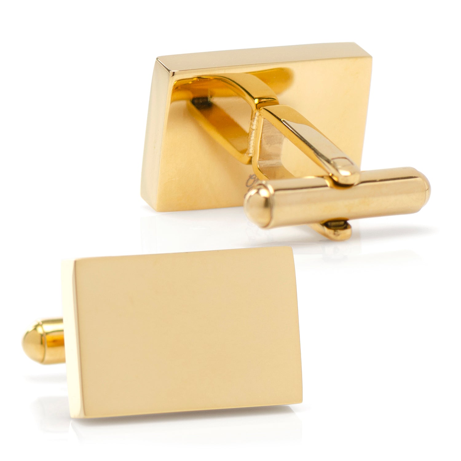 Engravable Rectangle Gold Cufflinks and Tie Bar Gift Set by Cufflinks.com