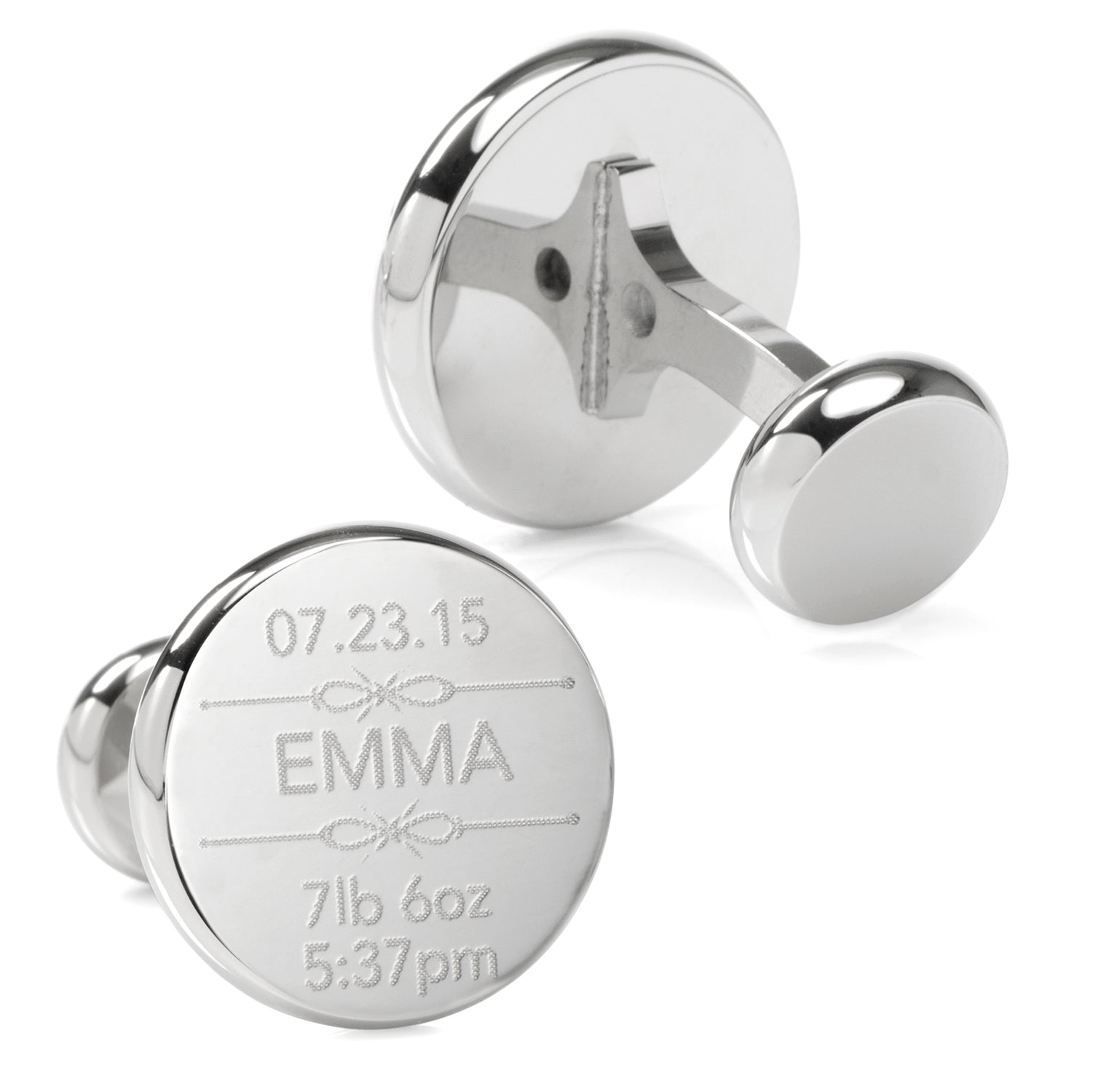 Birth Details Custom Photo Engravable Cufflinks by Cufflinks.com