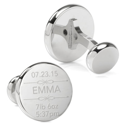Birth Details Custom Photo Engravable Cufflinks by Cufflinks.com