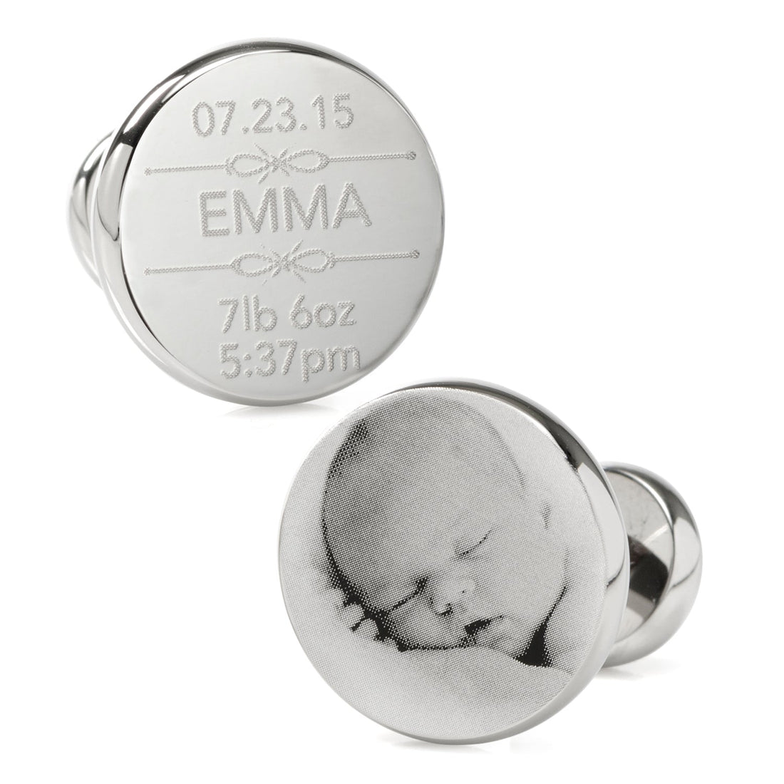 Birth Details Custom Photo Engravable Cufflinks by Cufflinks.com