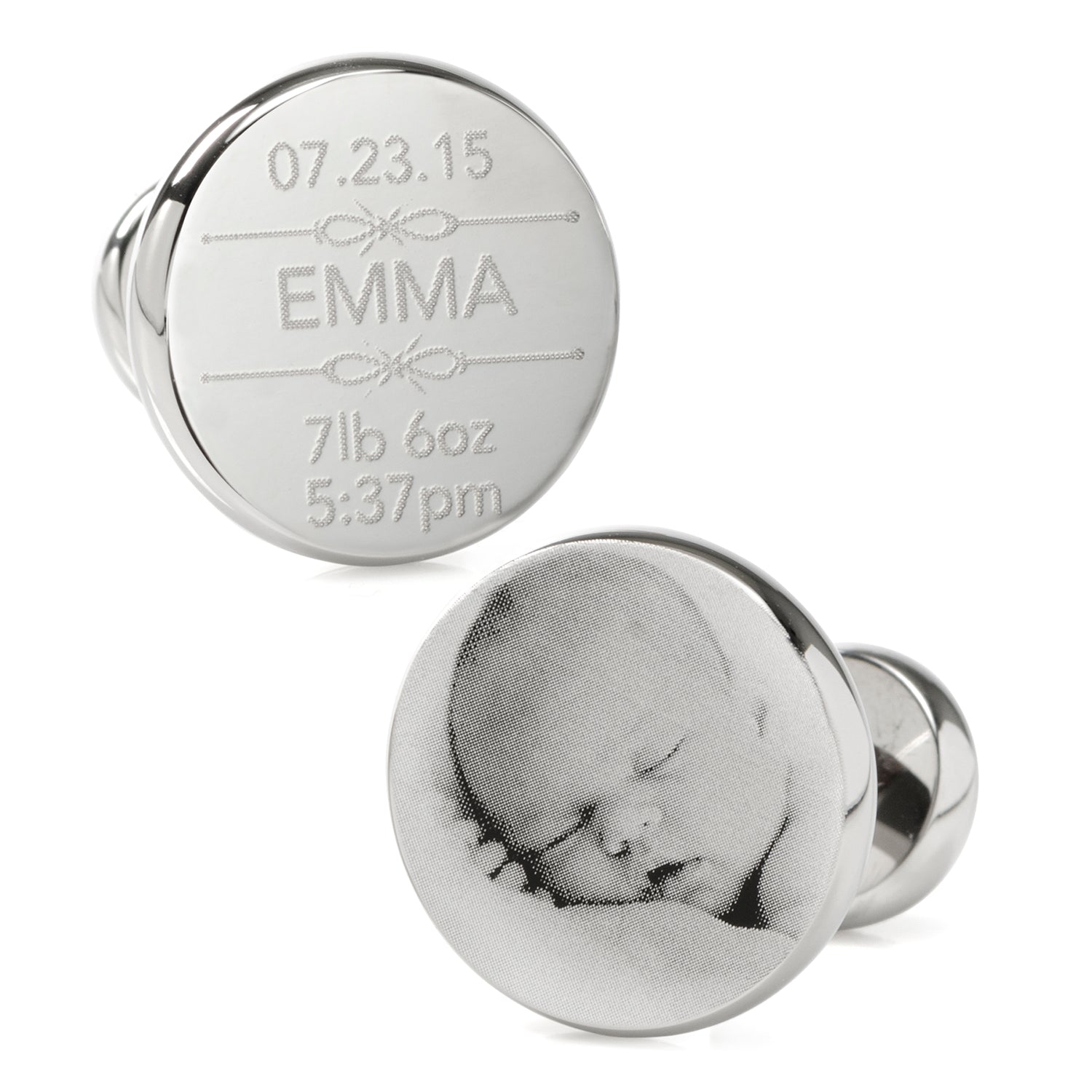 Birth Details Custom Photo Engravable Cufflinks by Cufflinks.com
