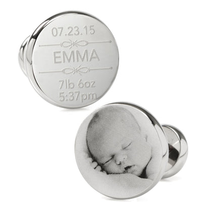 Birth Details Custom Photo Engravable Cufflinks by Cufflinks.com