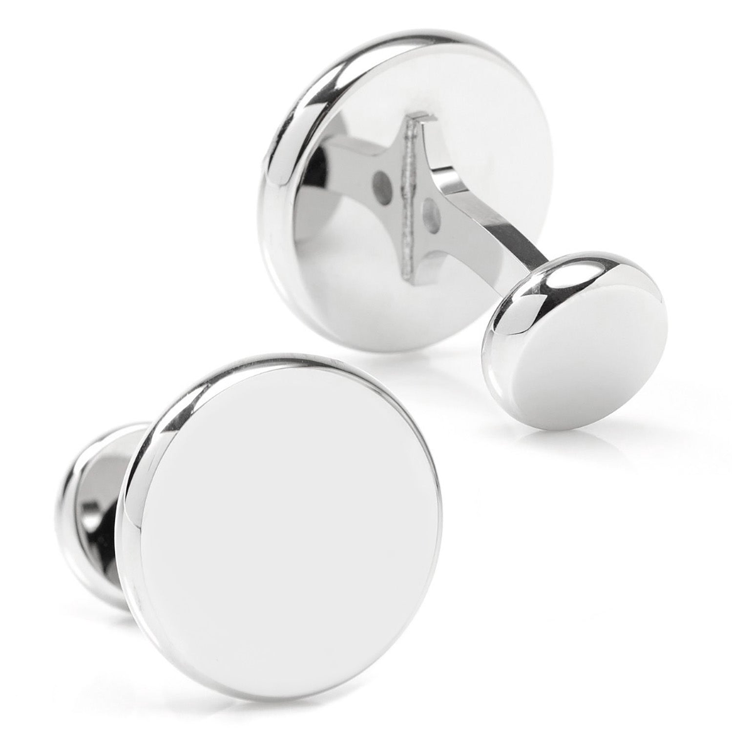 Stainless Steel Engravable Classic Round Cufflinks by Cufflinks.com