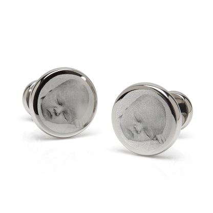 Stainless Steel Engravable Classic Round Cufflinks by Cufflinks.com
