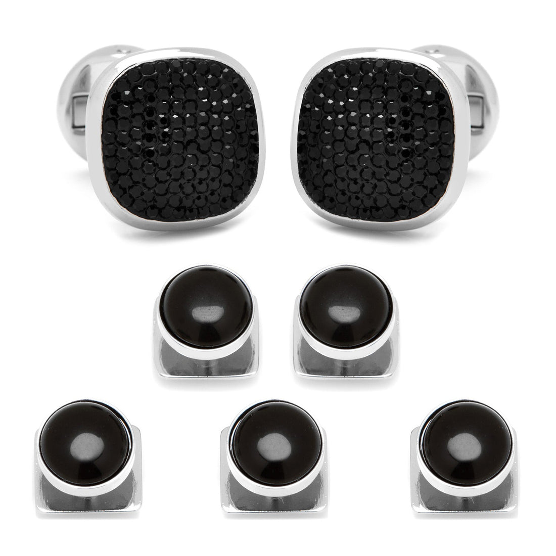 Mixed Pave Crystal and Onyx 5-Stud Set by Cufflinks.com