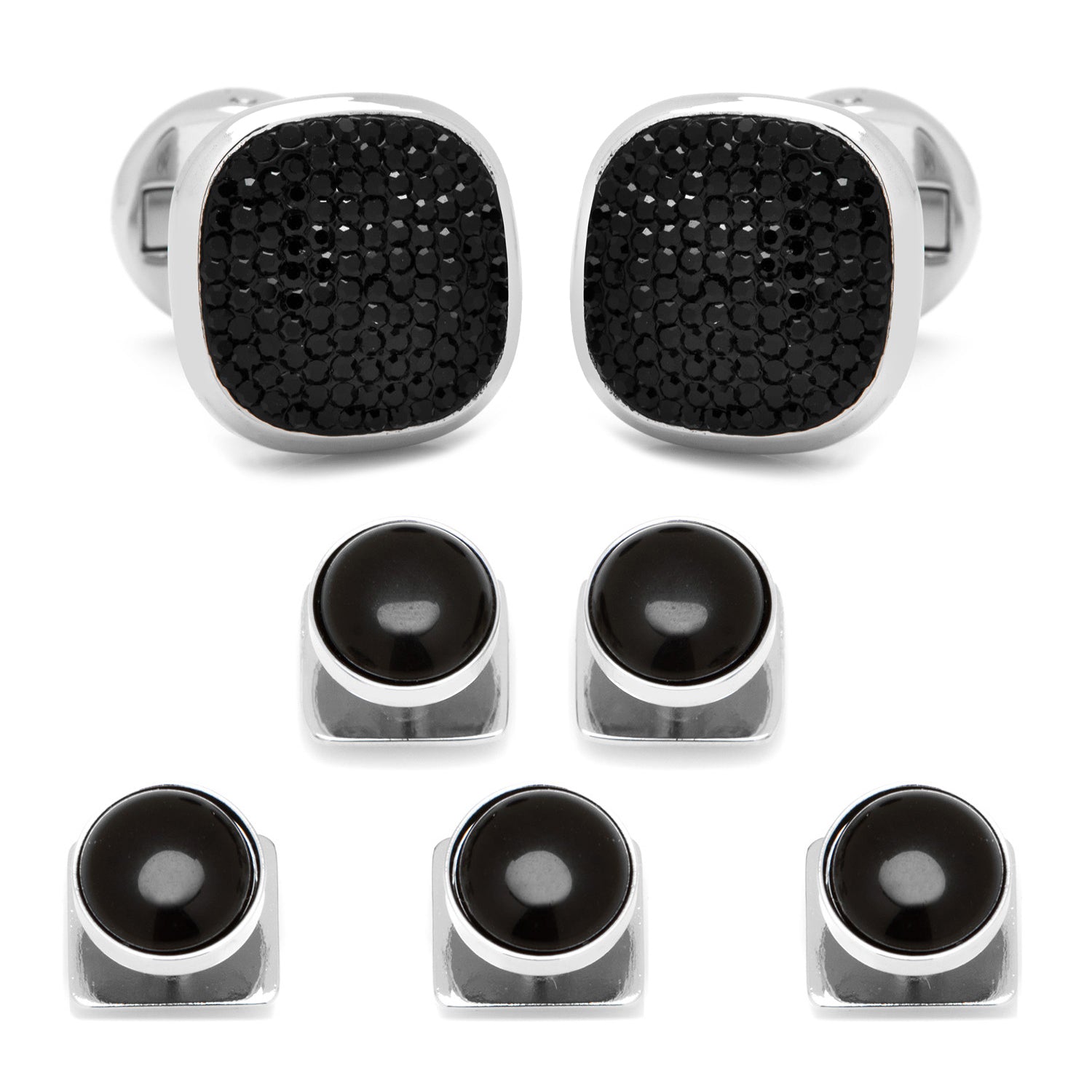 Mixed Pave Crystal and Onyx 5-Stud Set by Cufflinks.com