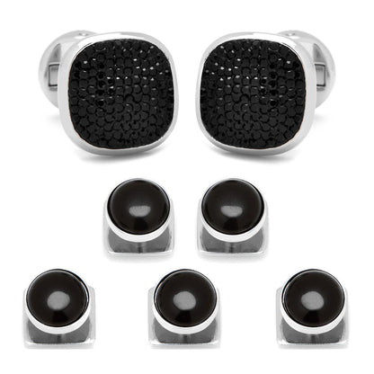 Mixed Pave Crystal and Onyx 5-Stud Set by Cufflinks.com
